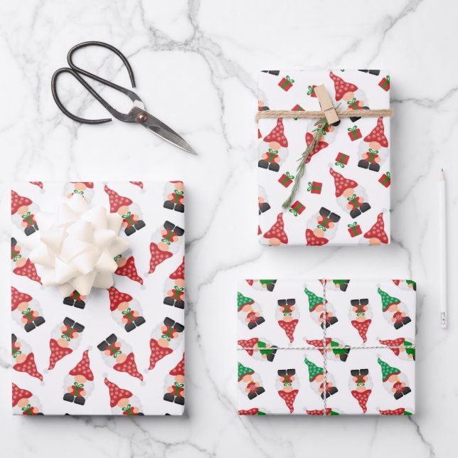 Weihnachtszwerge mit gefliestem Muster Geschenkpapier Set (Vorderseite)
