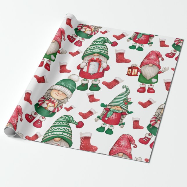 Weihnachtszwerge nahtlos geschenkpapier (Ungerollt)