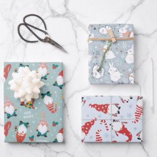 Weihnachtszwerge, Waldtiere Wintermuster Geschenkpapier Set