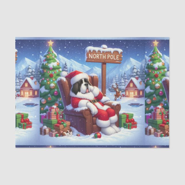 Weihnachtszwirn-Papier mit Saint Bernard Kunst Seidenpapier (Vorderseite)