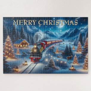 Weihnachtzug,schneebedecktes Dorf,Flussreflexion,D