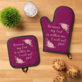 "Weil mein Gott in mir ist" (Wein) Ofenhandschuh & Topflappen-Set