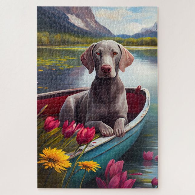 Weimaraner auf dem Paddle: Ein Landschaftliches Ab (Vertikal)