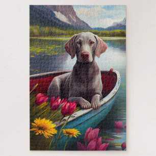 Weimaraner auf einem Paddel: Ein landschaftliches 