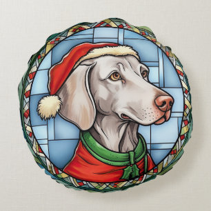 Weimaraner Buntglas Weihnachten Rundes Kissen