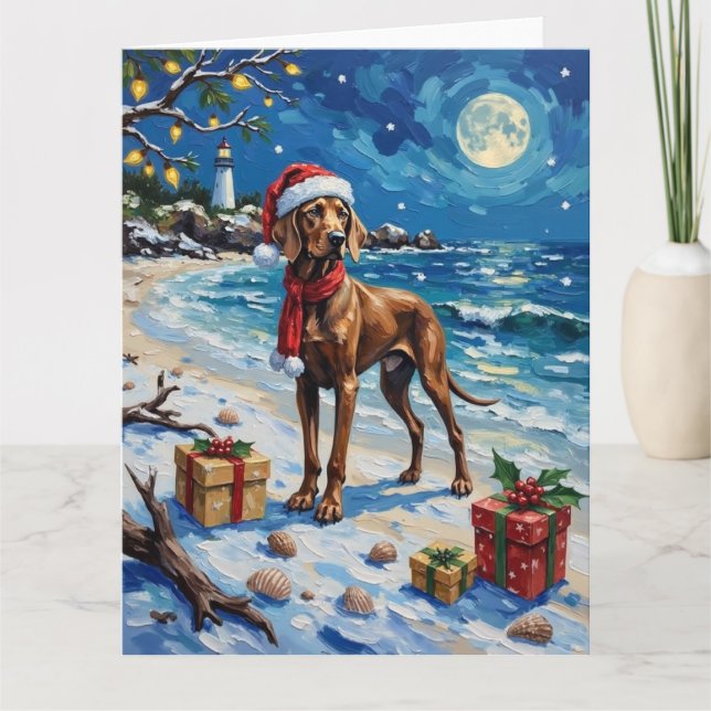 Weimaraner Christmas Beach Holiday Karte (Vorderseite)