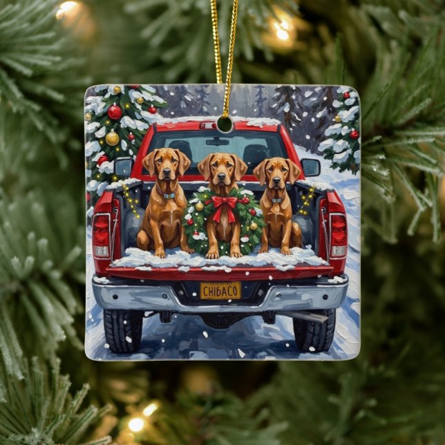 Weimaraner Christmas Red Truck Holiday Keramikornament (Baum)