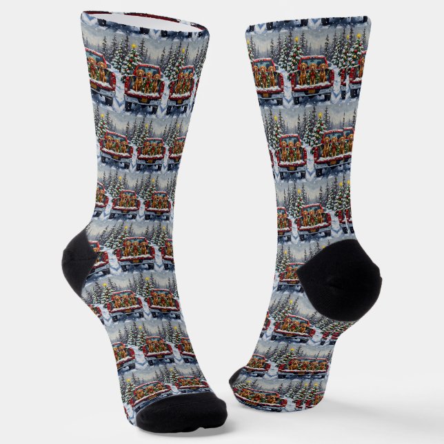 Weimaraner Christmas Red Truck Holiday Socken (Gewinkelt)