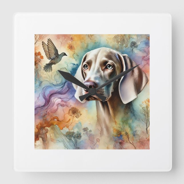 Weimaraner Dog 200624AREF211 - Watercolor Quadratische Wanduhr (Vorderseite)