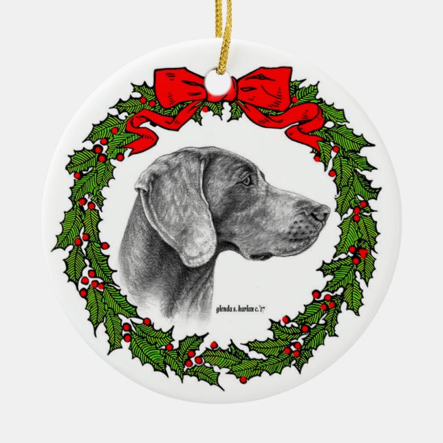 Weimaraner Dog Art von Glenda S. Harlan Keramik Ornament (Vorne)