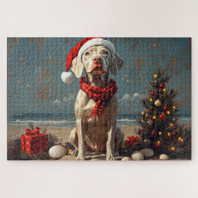 Weimaraner Dog Christmas Vintag Beach (Horizontal)