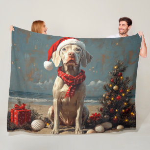 Weimaraner Dog Christmas Vintag Beach Fleecedecke