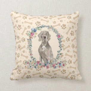 Weimaraner Dog Paw Print & Floral Niedlich Kissen