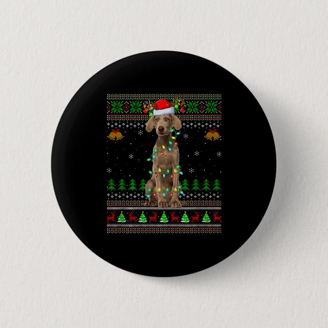 Weimaraner Dog Ugly Christmas Sweaters Holiday San Button (Vorderseite)