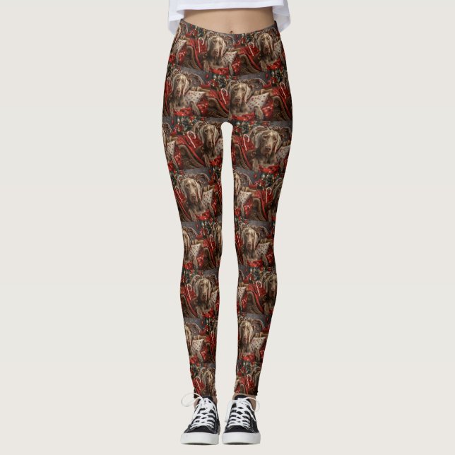 Weimaraner Dog Weihnachtsfest Leggings (Vorderseite)