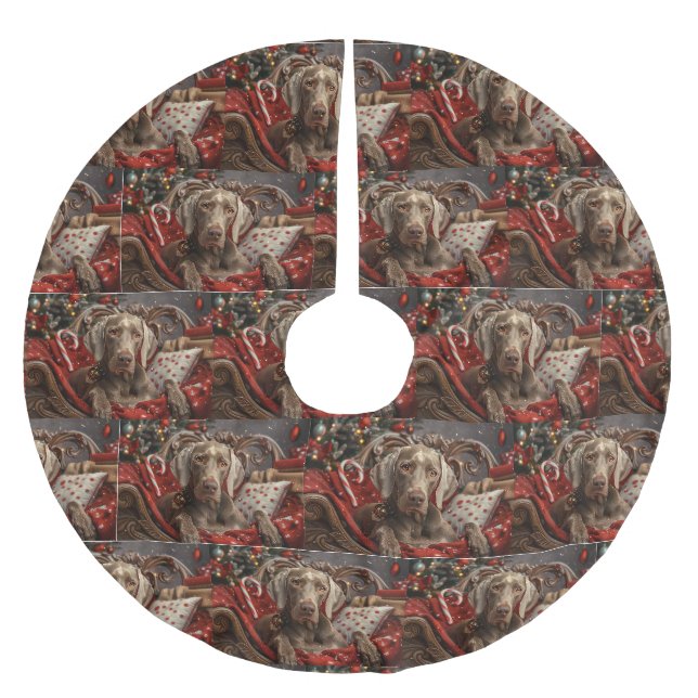 Weimaraner Dog Weihnachtsfest Polyester Weihnachtsbaumdecke (Vorderseite)