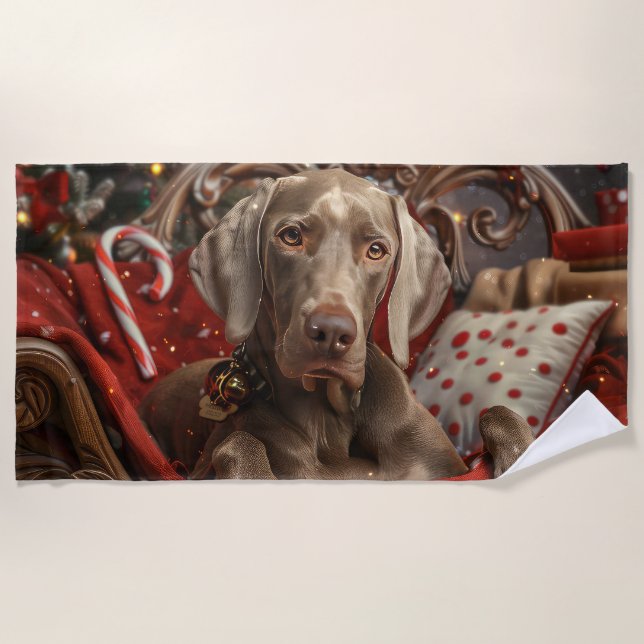 Weimaraner Dog Weihnachtsfest Strandtuch (Vorderseite)