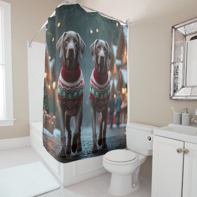 Weimaraner Dogs Christmas Snow Holiday Duschvorhang (Beispiel)