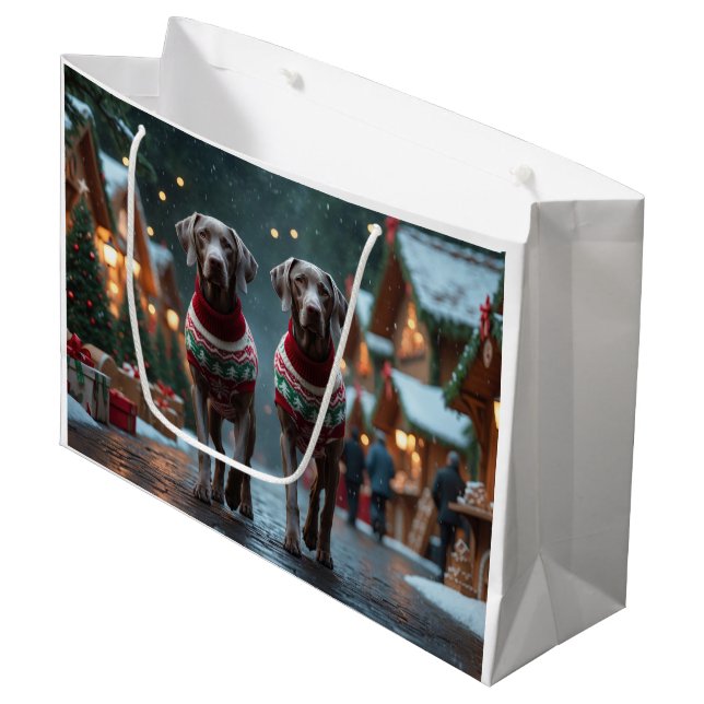Weimaraner Dogs Christmas Snow Holiday Große Geschenktüte (Vorderseite Schrägansicht)