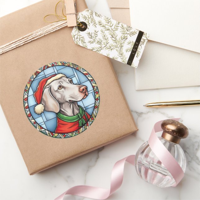 Weimaraner Festgläschen Weihnachten Runder Aufkleber (Schenken)