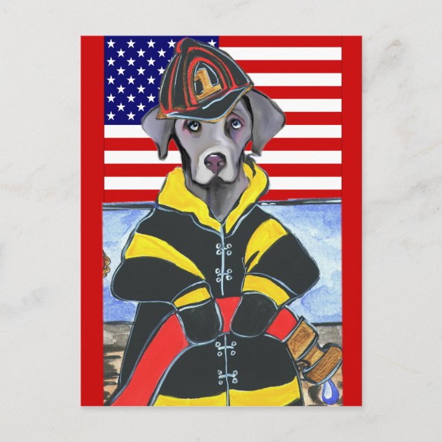 WEIMARANER FIREMAN POSTKARTE (Vorderseite)
