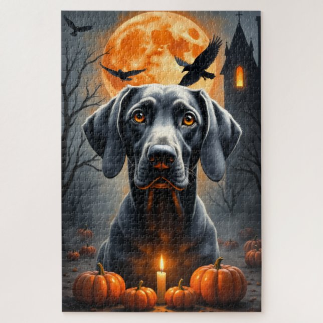 Weimaraner Gothic Manor Halloween-Porträtkunst (Vertikal)