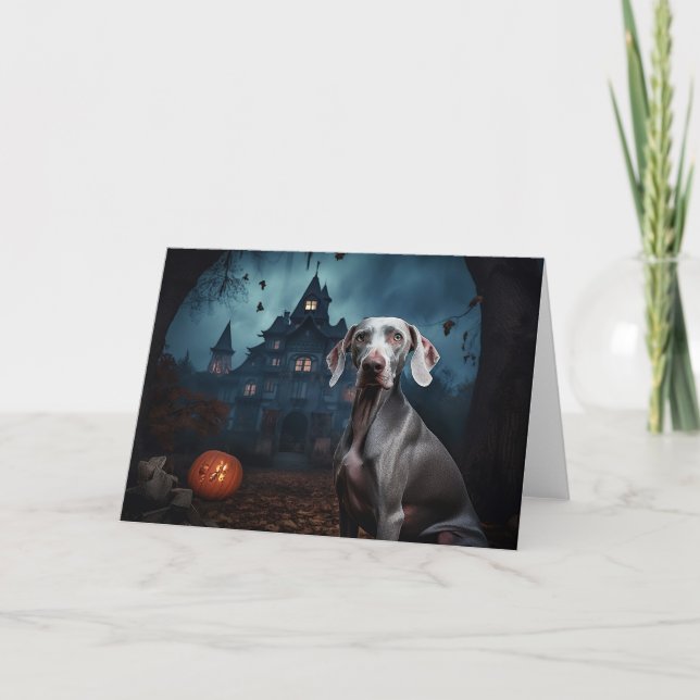 Weimaraner Halloween Beängstigend Karte (Vorderseite)