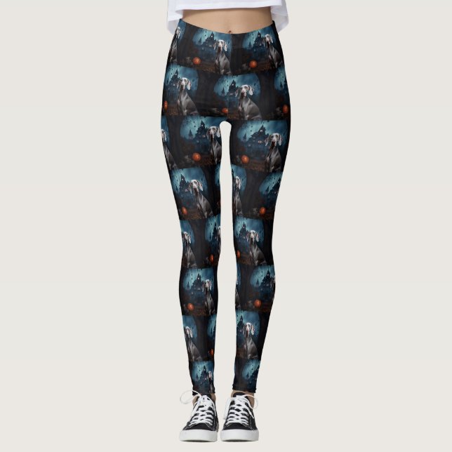 Weimaraner Halloween Beängstigend Leggings (Vorderseite)