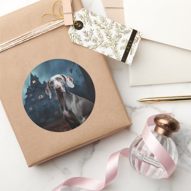 Weimaraner Halloween Beängstigend Runder Aufkleber (Schenken)