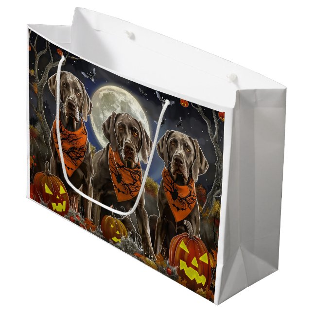 Weimaraner Halloween Spooky Große Geschenktüte (Vorderseite Schrägansicht)