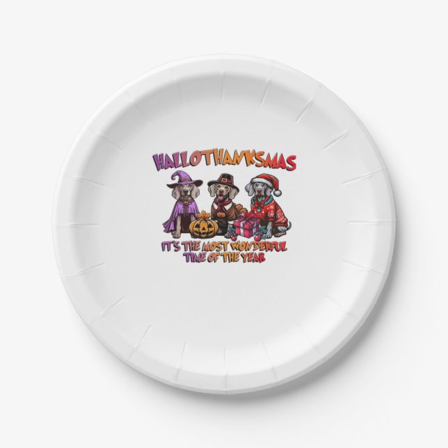 Weimaraner Halloween Thanksgiving Christmas Oversi Pappteller (Vorderseite)