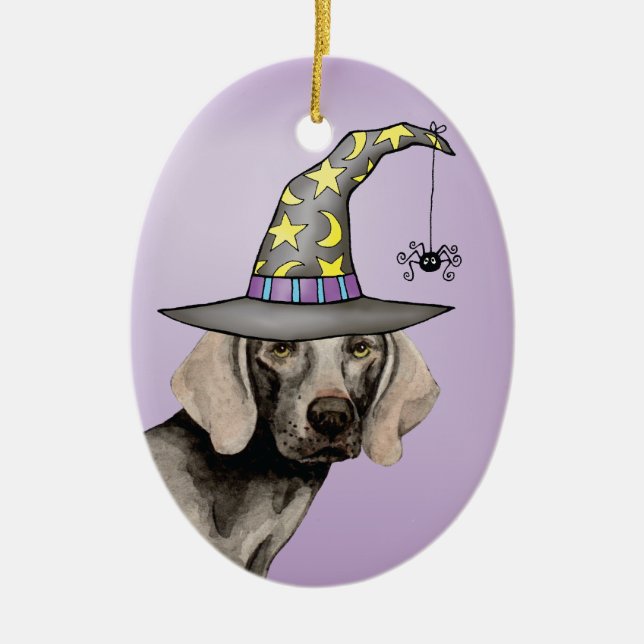 Weimaraner Hexe Keramik Ornament (Vorne)