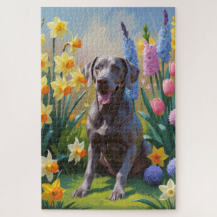 Weimaraner-Hund Frühlingsblumen Malerei 