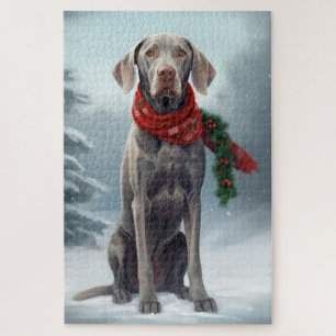 Weimaraner Hund im Schnee Weihnachten