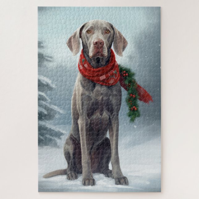 Weimaraner Hund im Schnee Weihnachten (Vertikal)