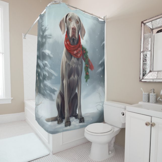 Weimaraner Hund im Schnee Weihnachten Duschvorhang (Beispiel)