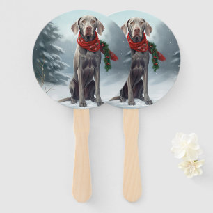 Weimaraner-Hund im Schnee Weihnachten Fächer