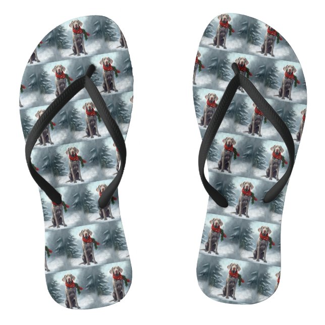 Weimaraner Hund im Schnee Weihnachten Flip Flops (Fußbett)