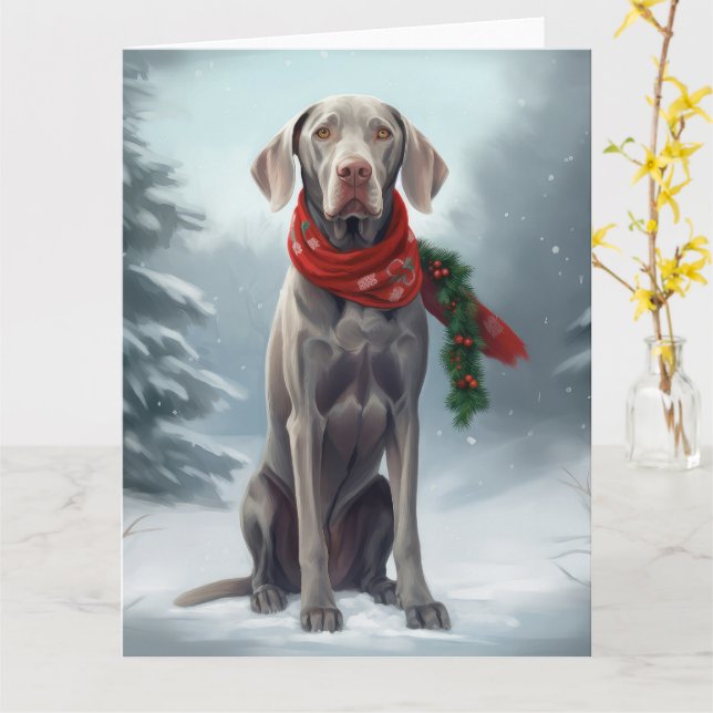 Weimaraner Hund im Schnee Weihnachten Karte (Gelbe Blume)