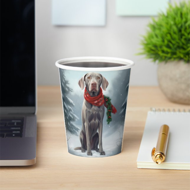 Weimaraner Hund im Schnee Weihnachten Pappbecher (InSitu)