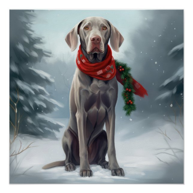 Weimaraner Hund im Schnee Weihnachten Poster (Vorderseite)