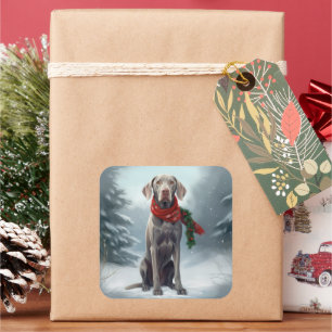 Weimaraner Hund im Schnee Weihnachten Quadratischer Aufkleber