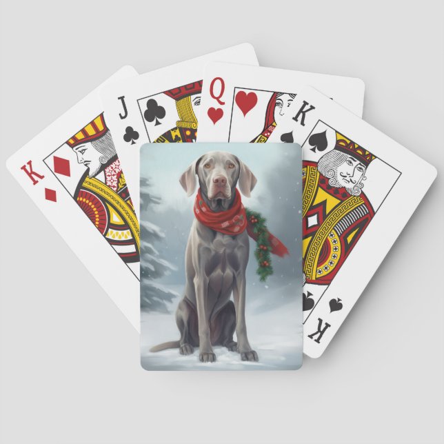 Weimaraner Hund im Schnee Weihnachten Spielkarten (Rückseite)