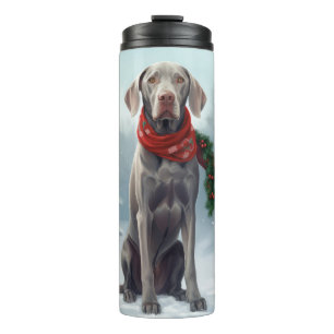 Weimaraner Hund im Schnee Weihnachten Thermosbecher