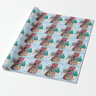 Weimaraner Hund im Schnee Weihnachtshaus Geschenkpapier