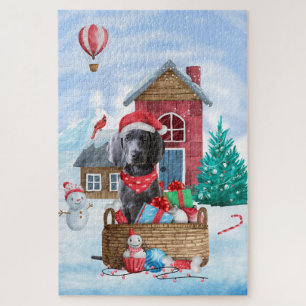 Weimaraner Hund im Schnee Weihnachtshundhaus