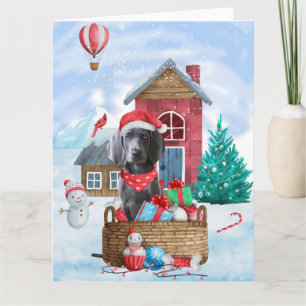 Weimaraner Hund im Schnee Weihnachtshundhaus Karte