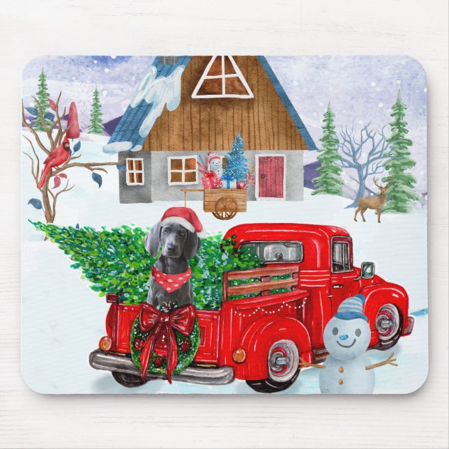 Weimaraner Hund in Weihnachten LKW Schnee Mousepad (Vorne)