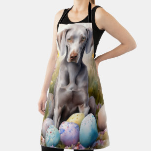 Weimaraner Hund mit Ostereier Urlaub Schürze