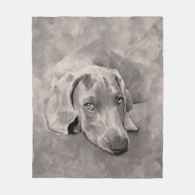 Weimaraner Hund-Mixed-Medien Fleecedecke (Vorderseite)